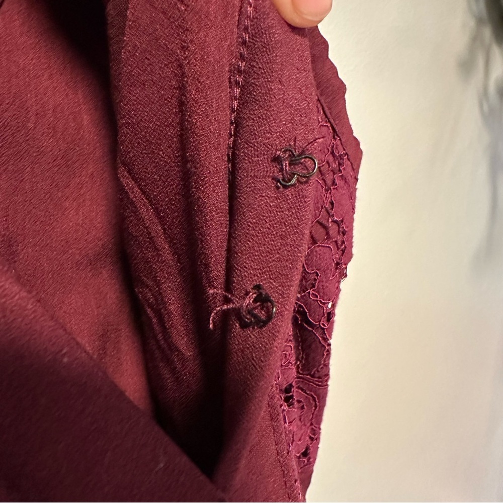 Free People Lovely in Lace Boho Western V Neck Pockets Sleeveless Burgandy Dress - Picture 8 of 15